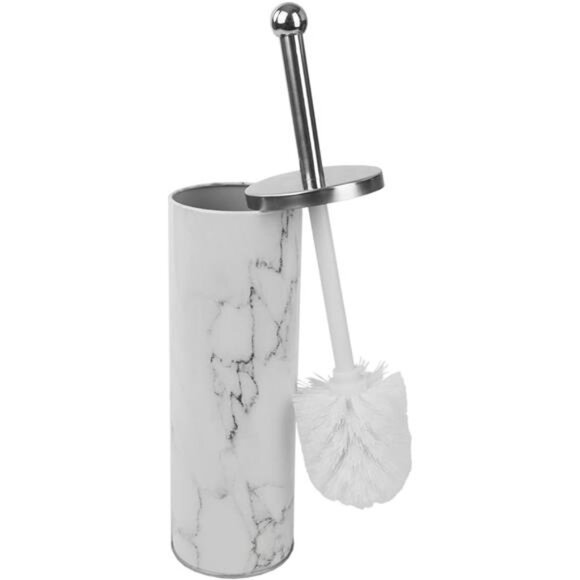 Home Basics White Marble Toilet Brush Set with Nylon Bristles and Holder - Picture 11 of 14